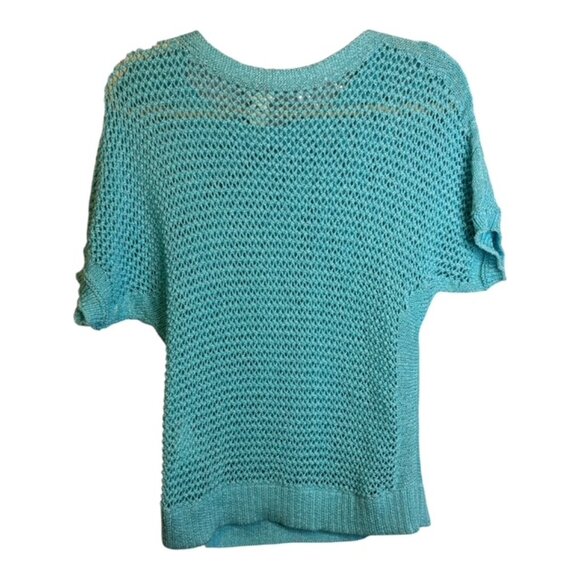 Chico's Sweater‎ Women's Size Medium Knit Short Sleeve Blue Chicos 1 - Picture 2 of 4